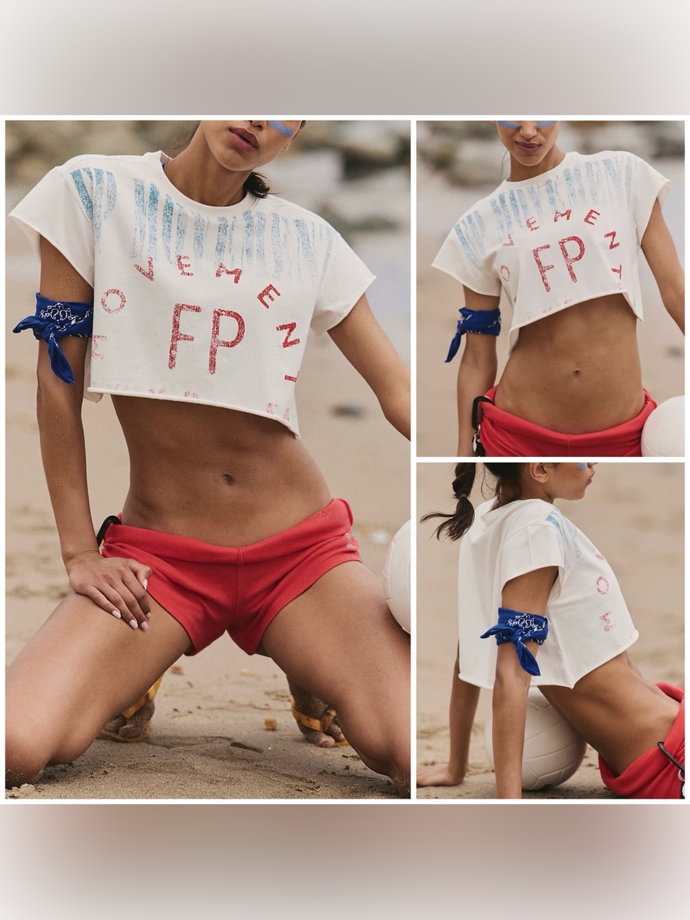 NWOT Free People FP Movement Hot Shot Graphic Cropped Tee - Ivory Stamp - XS